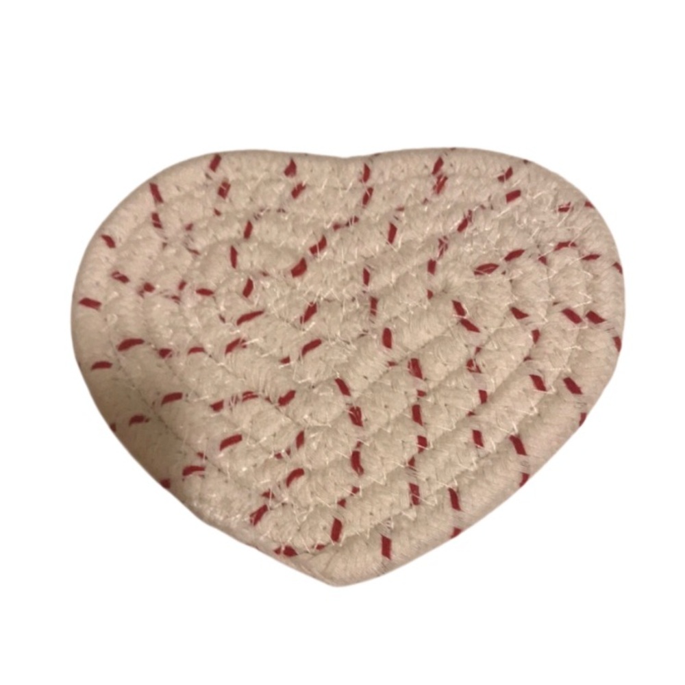 Heart Shaped White Crochet Patch Coaster with Red Accent